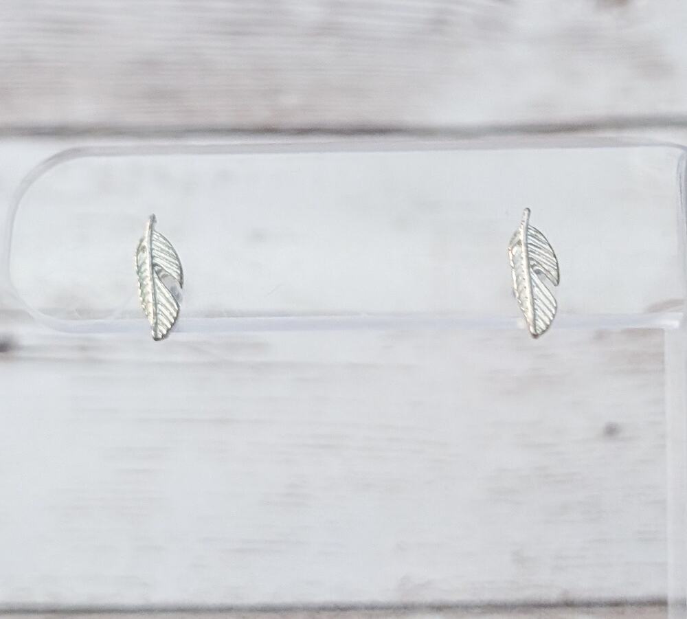 Very Small Silver Tone Feather Stud Earrings